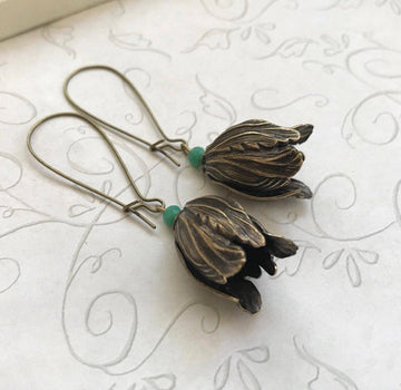 Brass tulip earrings, Art Nouveau