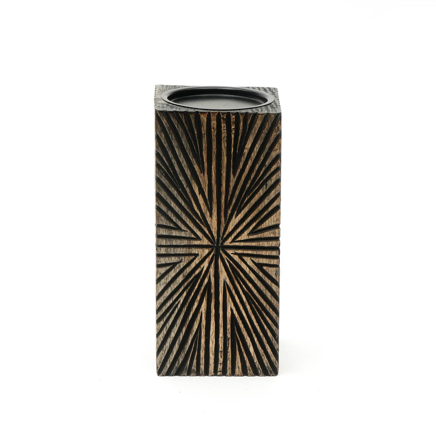 Square Wood Candle Holder 4x8.5"