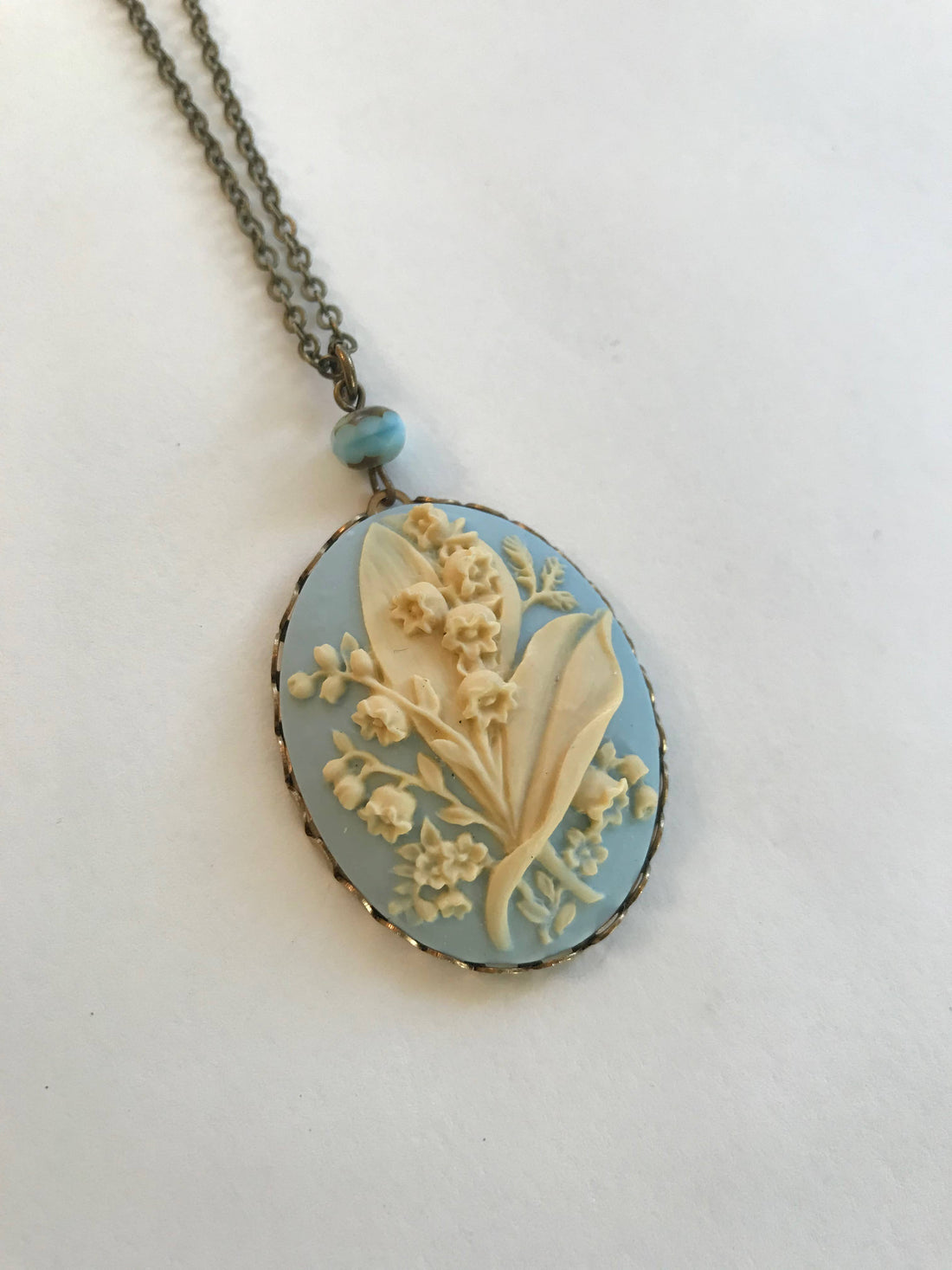 Light Blue Lily Of The Valley Cameo Necklace