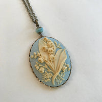 Light Blue Lily Of The Valley Cameo Necklace