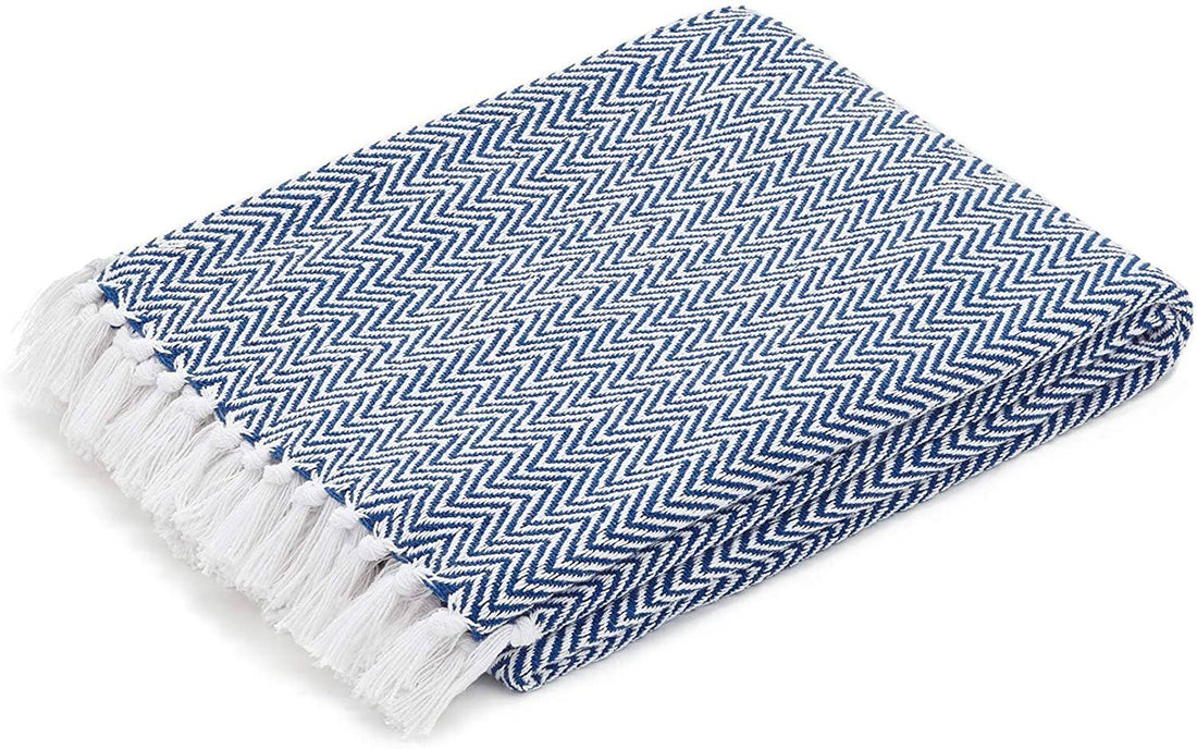 Seafoam and White Herringbone Throw Blanket