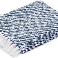 Cream Herringbone Throw Blanket