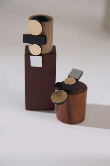 Bauhaus Earrings Large - Silver/Black/Gold