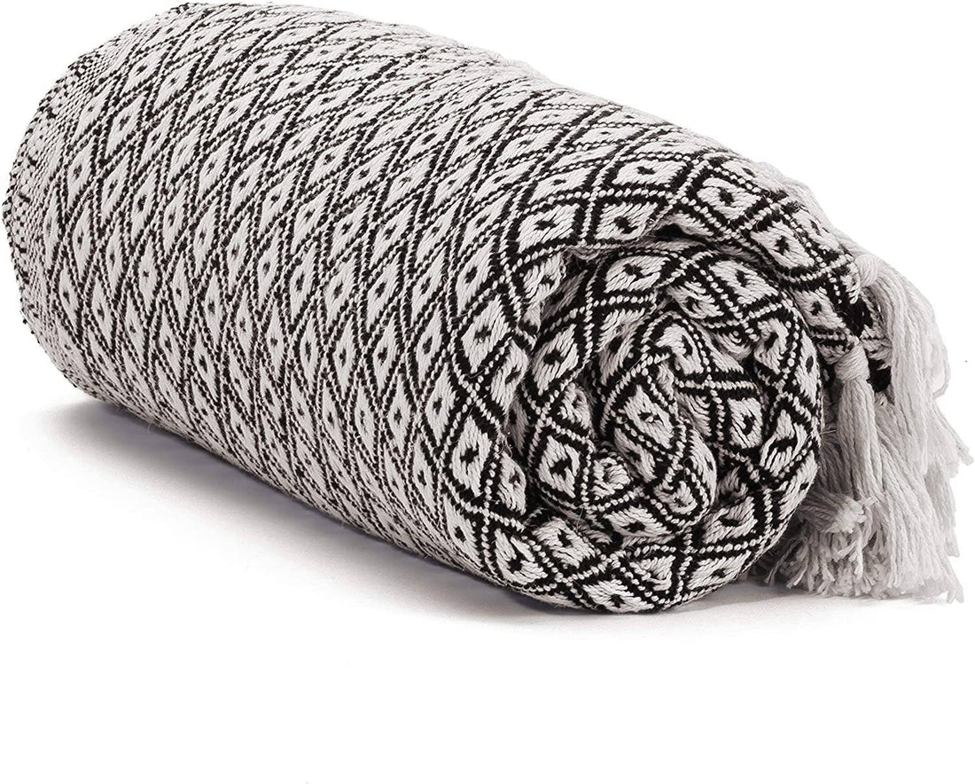 Cream Herringbone Throw Blanket