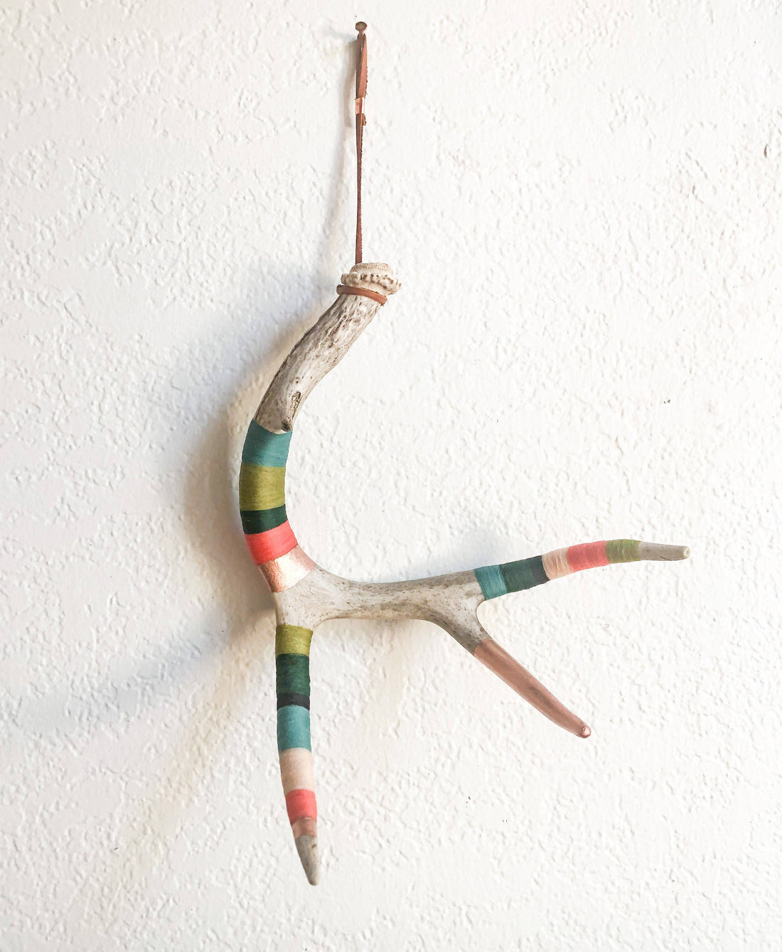 Large Whitetail Wool Wrapped Deer Antler with Copper