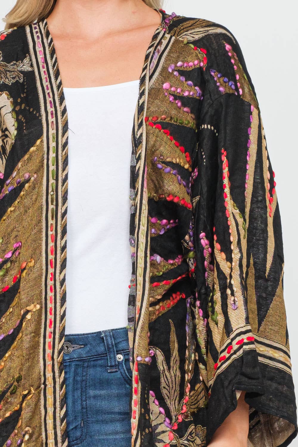 Meghan Black Thick Stitch Embroidered Duster