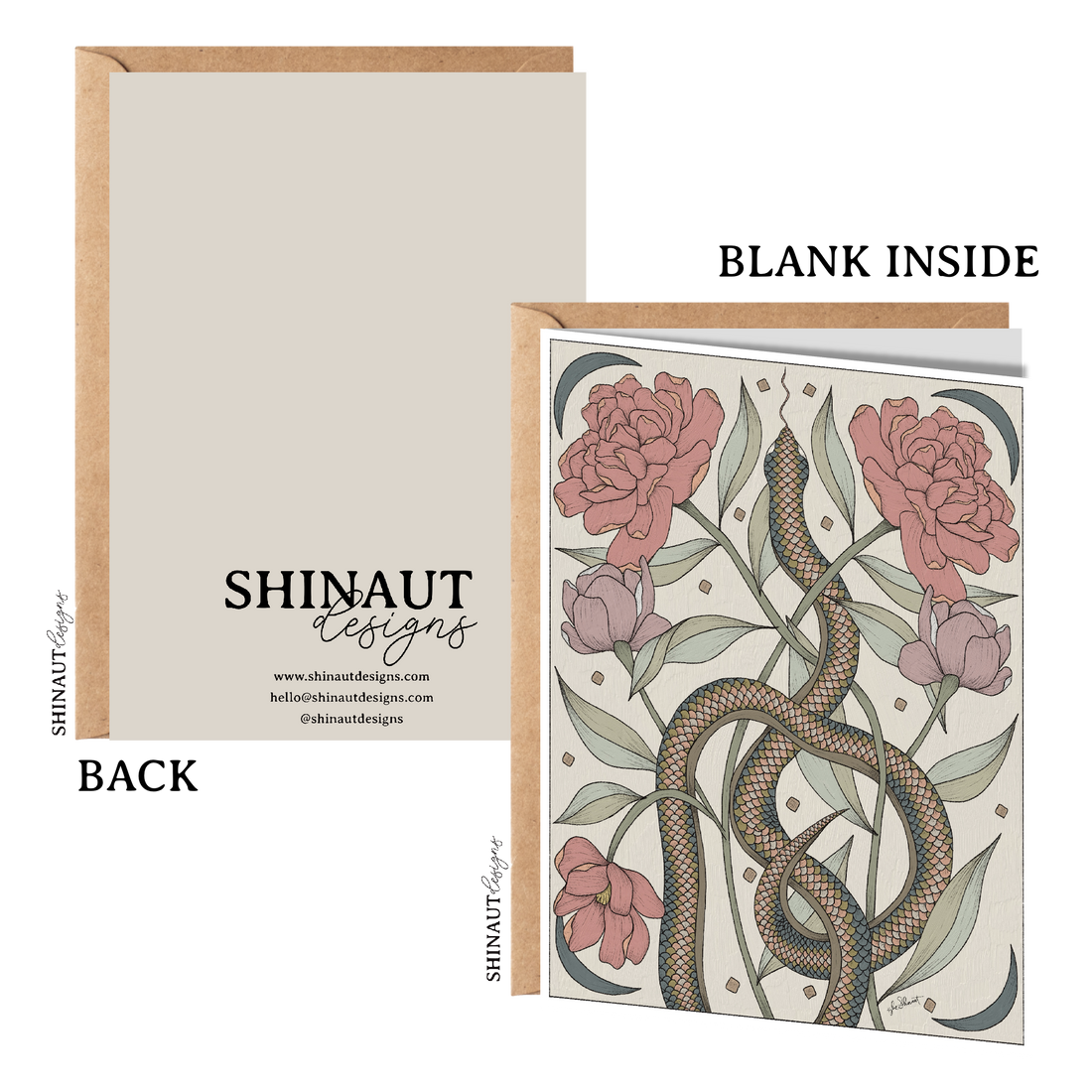 Garden Snake with Peonies Art Nouveau Greeting Card