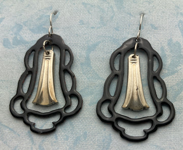 Black Enamel with Silver-plate earrings