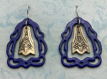 Blue Enamel with Silver-Plate Earrings