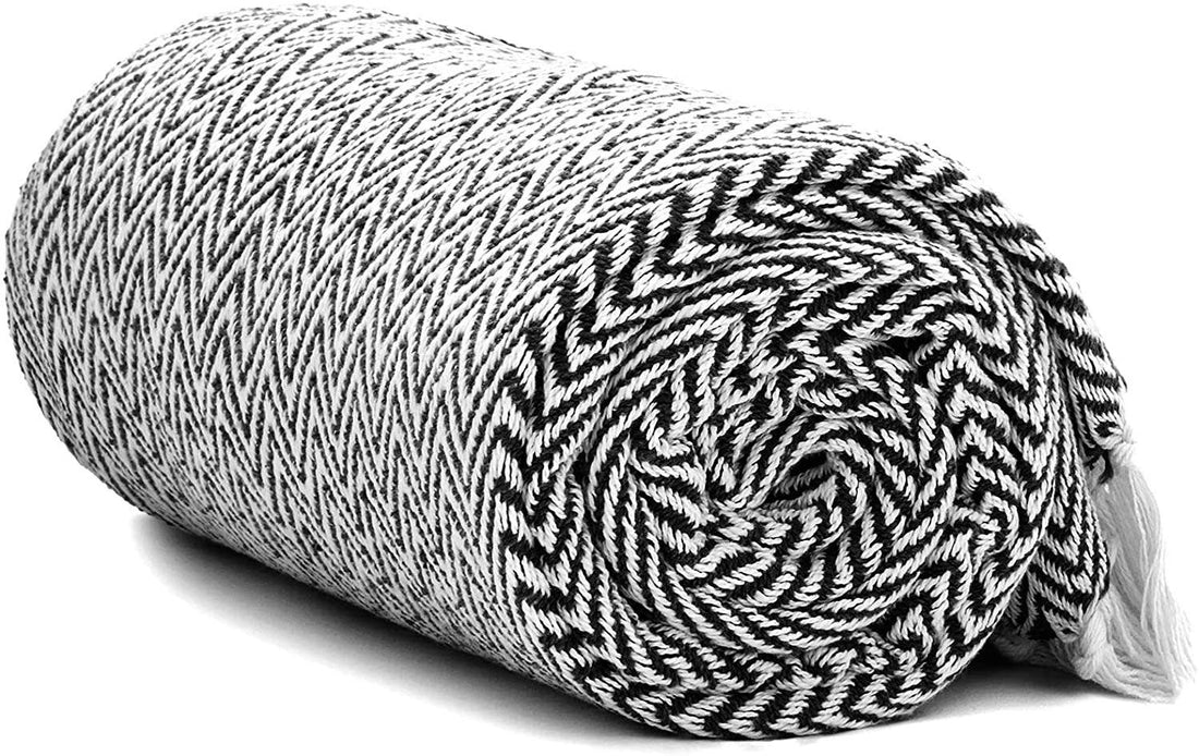 Seafoam and White Herringbone Throw Blanket