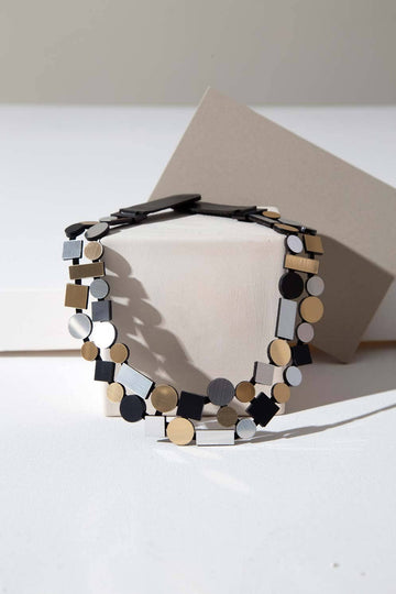 Bauhaus Double Layer Necklace- Silver/Black/Gold