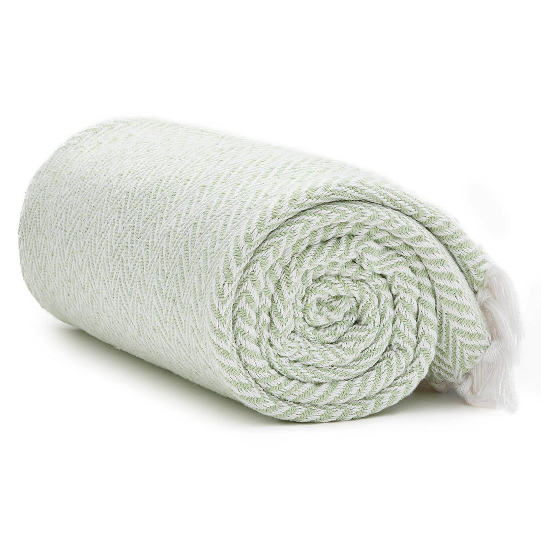 Seafoam and White Herringbone Throw Blanket