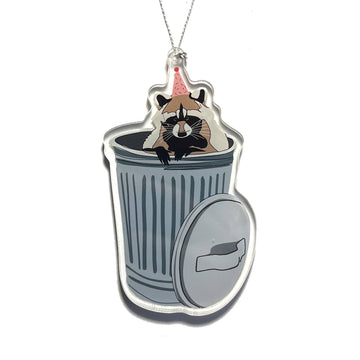 Raccoon in Party Hat Trash Can Ornament