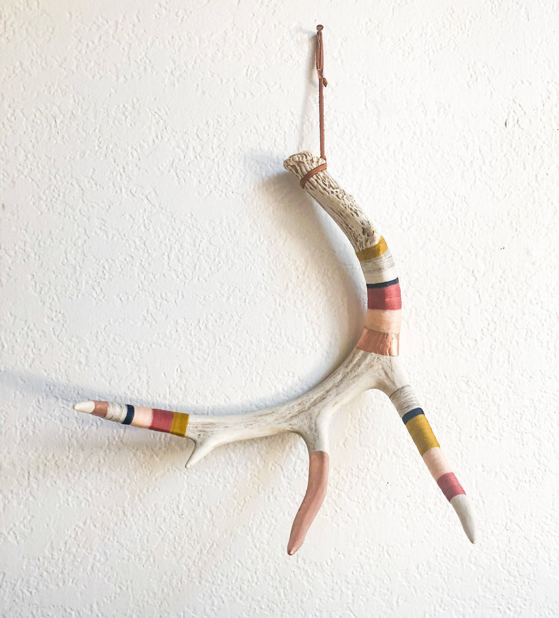 Large Whitetail Wool Wrapped Deer Antler with Copper