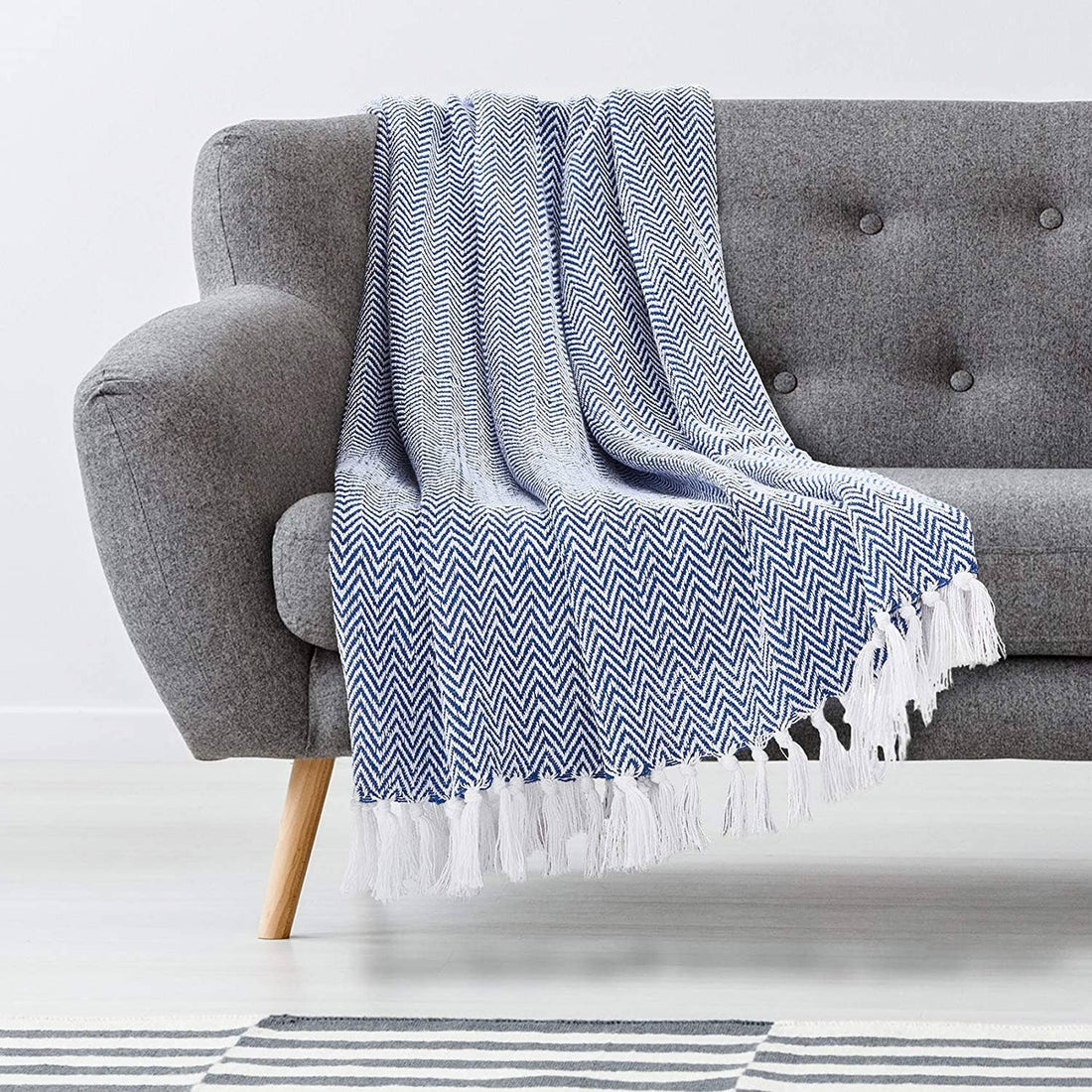 Cream Herringbone Throw Blanket