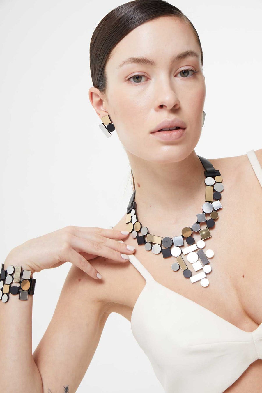 Bauhaus V Necklace - Silver/Black/Gold