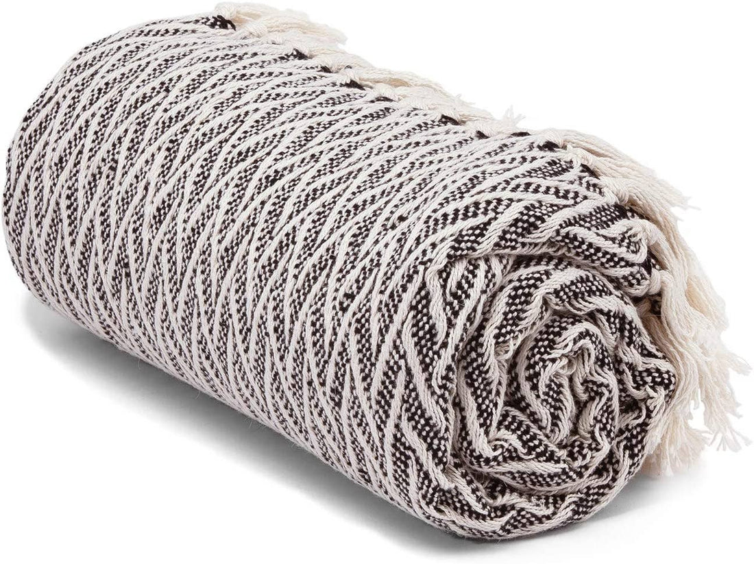 Seafoam and White Herringbone Throw Blanket