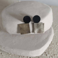 Bauhaus Earrings Circle Square - Black/Gold