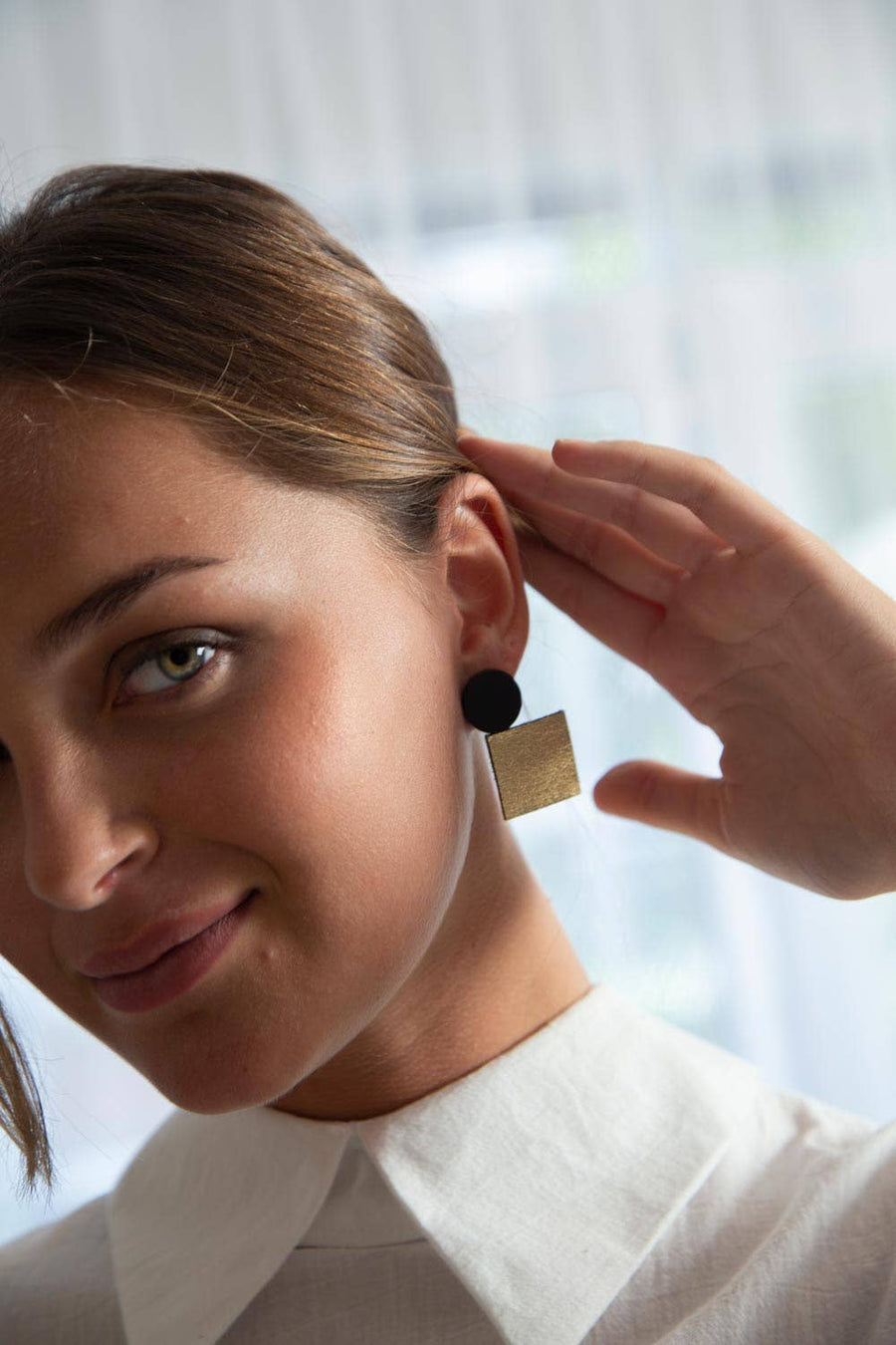 Bauhaus Earrings Circle Square - Black/Gold