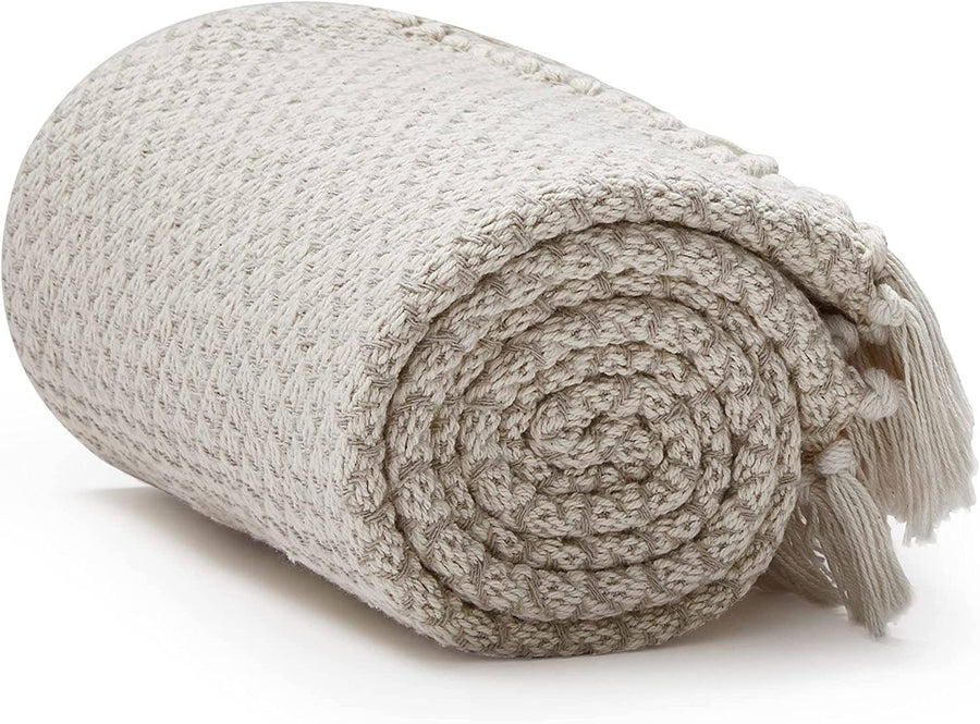 100% Cotton Cream Bird's Eye Throw Blanket