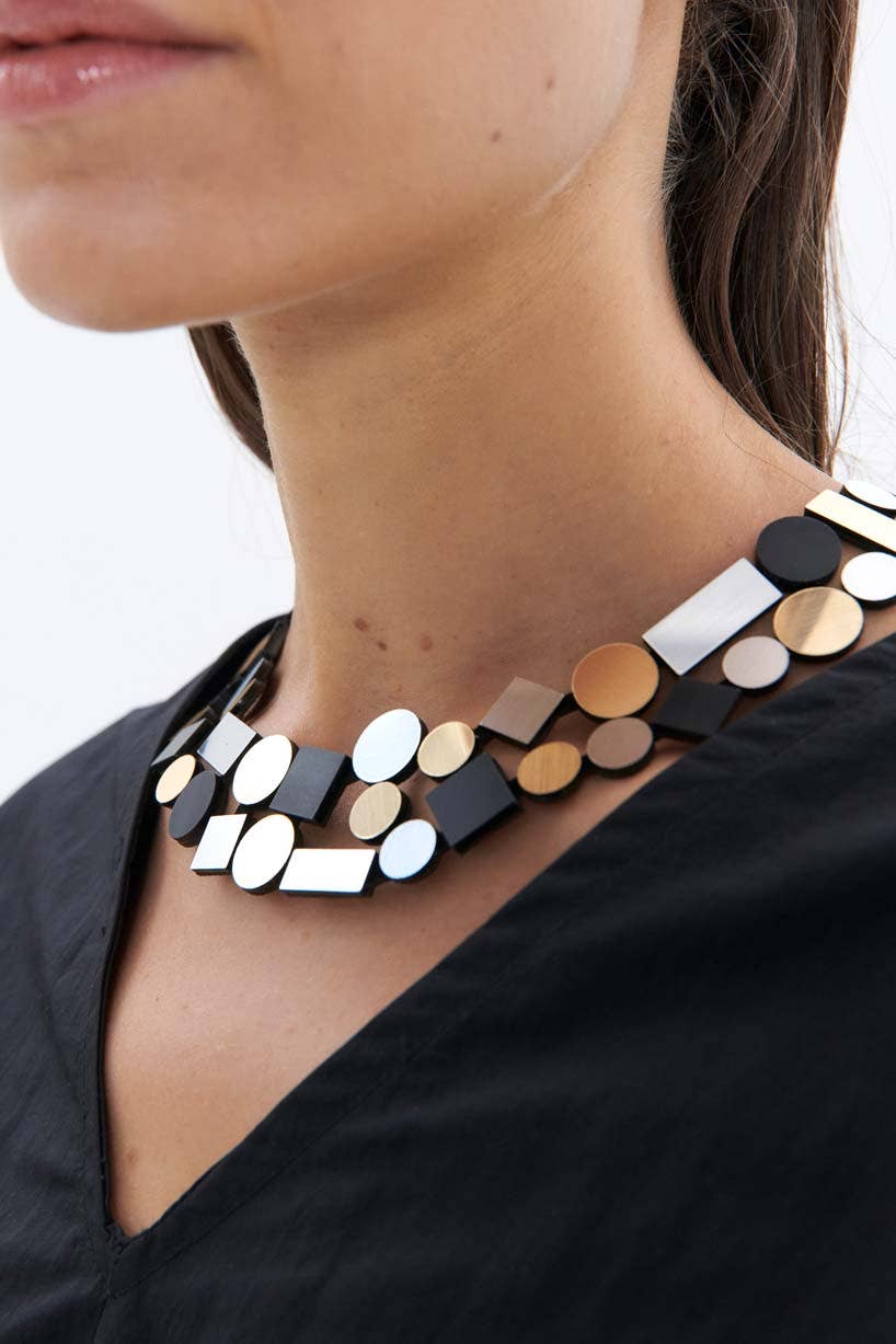 Bauhaus Double Layer Necklace- Silver/Black/Gold