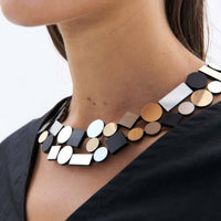 Bauhaus Double Layer Necklace- Silver/Black/Gold