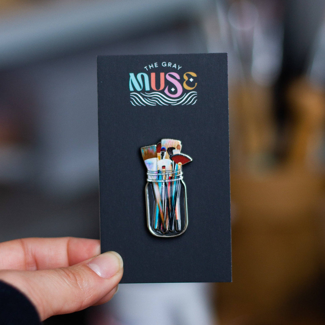 Paint Brushes in Clear Jar Enamel Pin