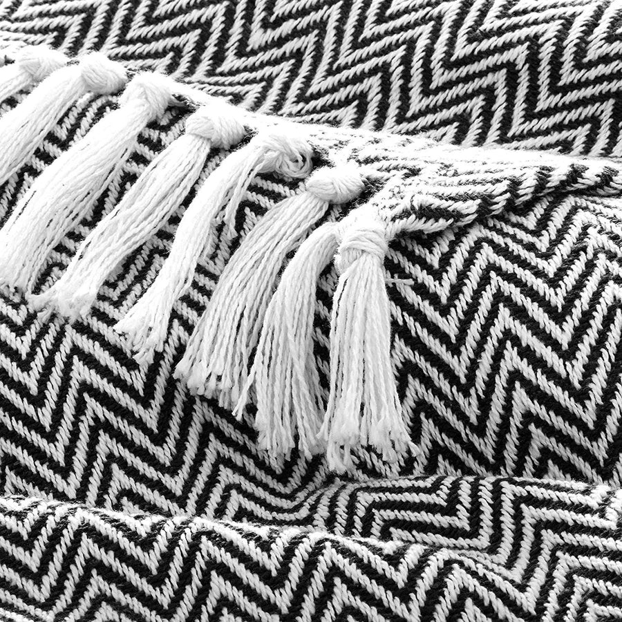 100% CottonBlack and White Herringbone Throw Blanket