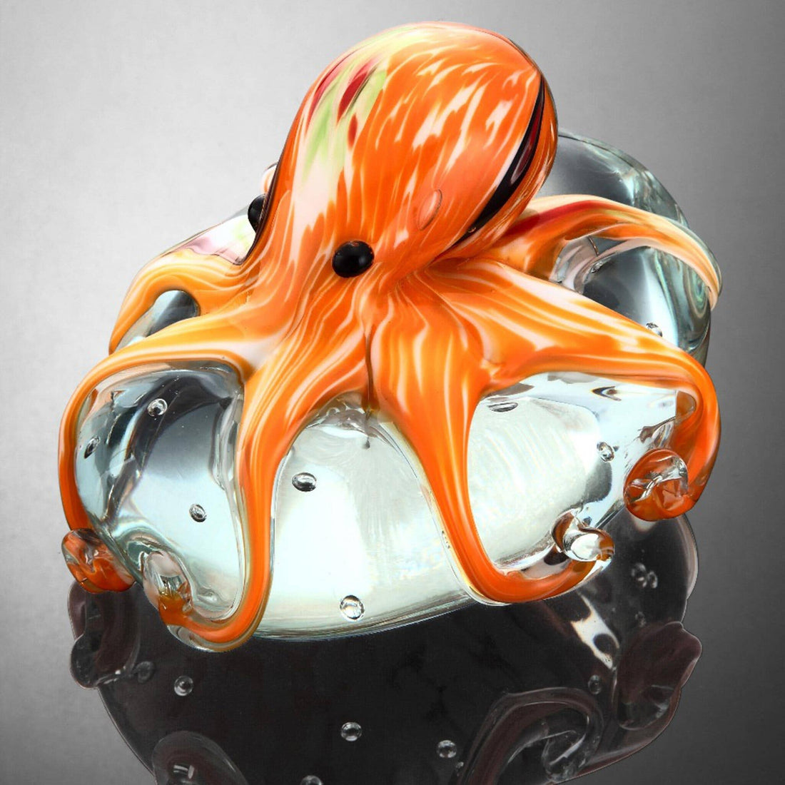 Glass Orange Octopus Paperweight