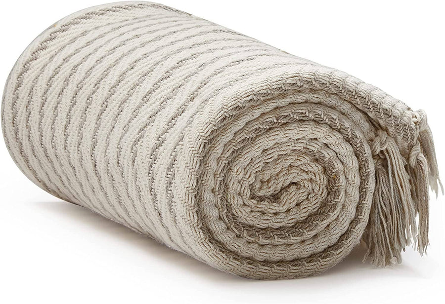 100% Cotton Cream Bird's Eye Throw Blanket