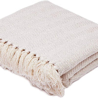 Cream Herringbone Throw Blanket