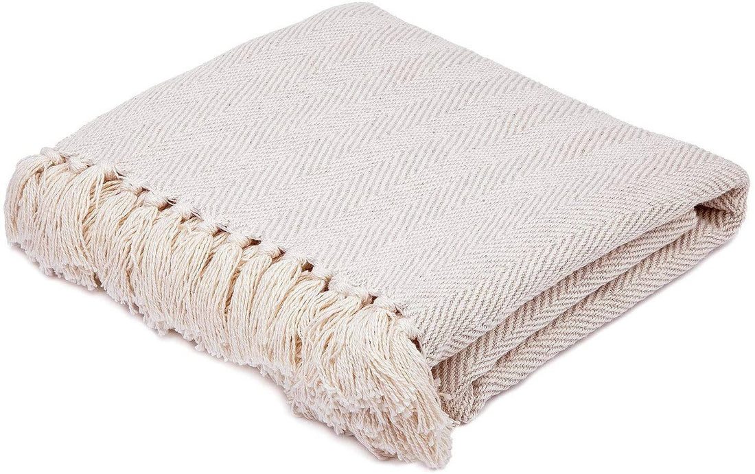 Seafoam and White Herringbone Throw Blanket