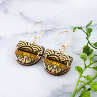 Art Nouveau Sunflower Stacked Half Circle Earrings