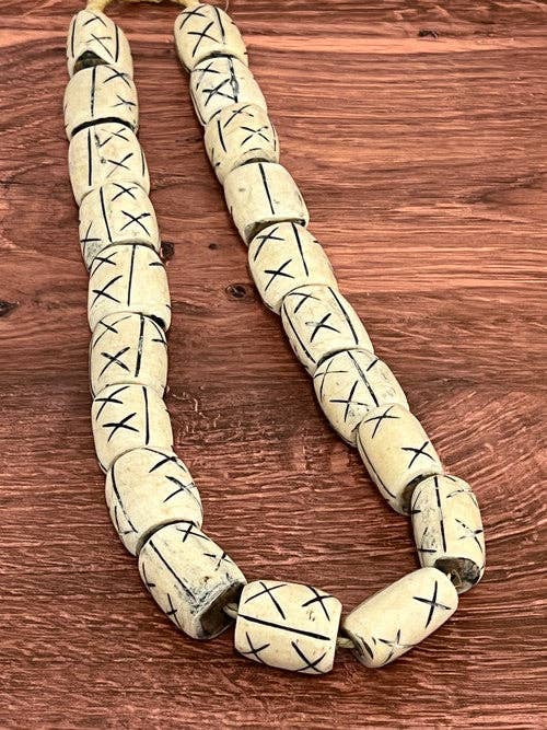Decorative Cameroonian Bone Beads | Ivory Crosshatch