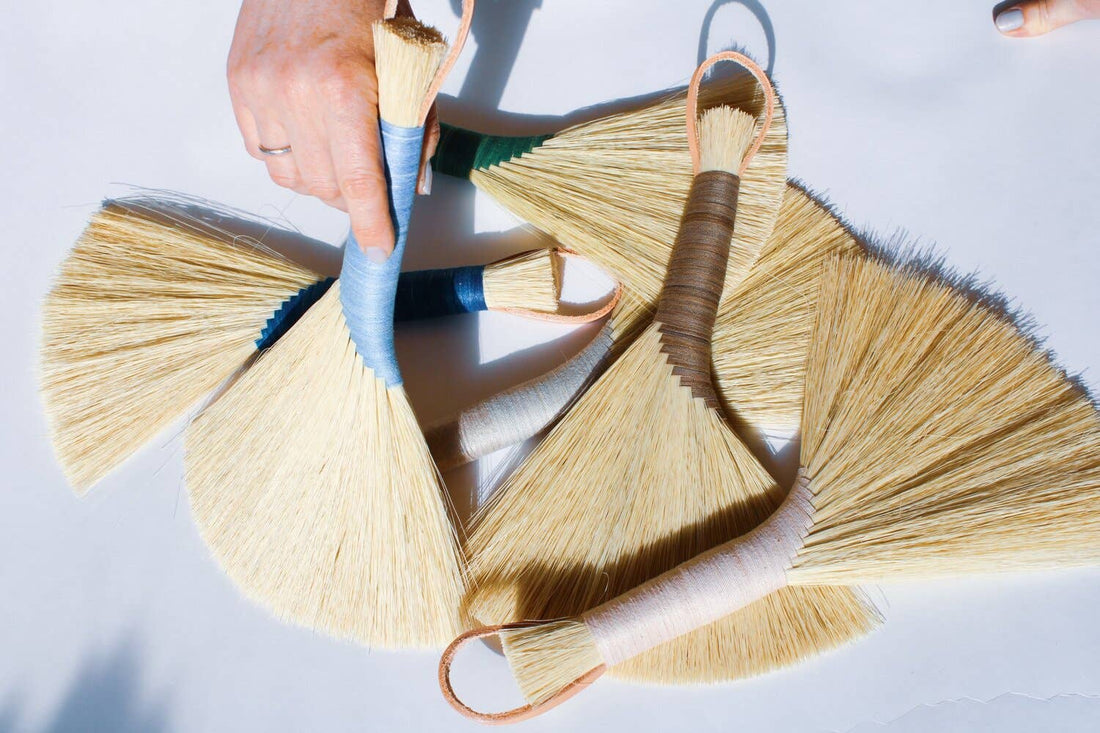 Tampico Wing Broom: Pink / Leather Cord