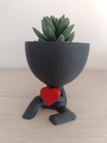 Large Black Flowerpot Person with Heart
