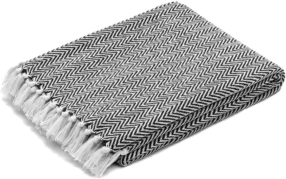 100% CottonBlack and White Herringbone Throw Blanket