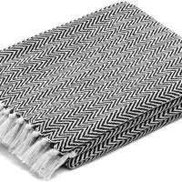 Seafoam and White Herringbone Throw Blanket