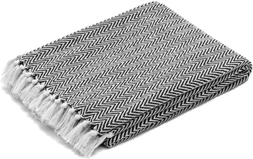 100% CottonBlack and White Herringbone Throw Blanket
