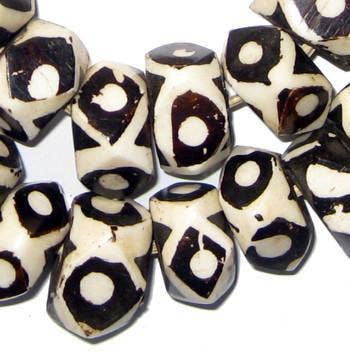 Faceted Eye Batik Bone Beads