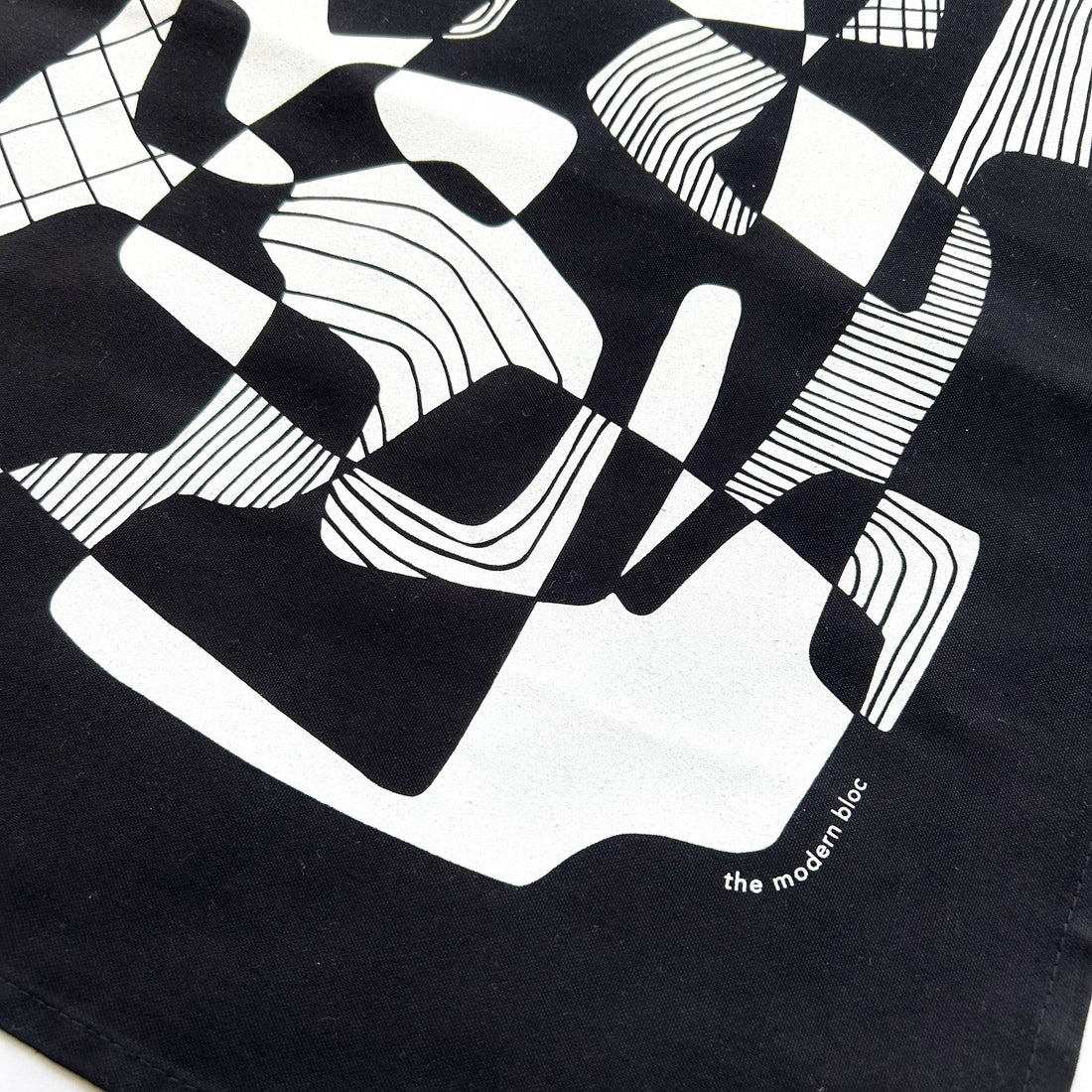 Opposite Shapes Screen-Printed Black Cotton Tea Towel