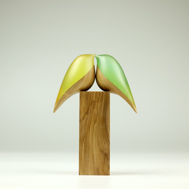 Yellow and Green Love Bird Sculpture