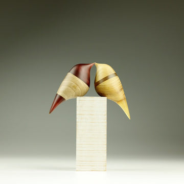 Brown and Banded Love Bird Duo Sculpture