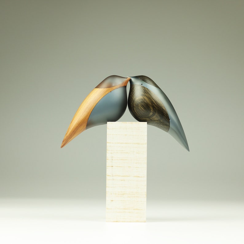 Black and Blue Love Bird Duo Sculpture