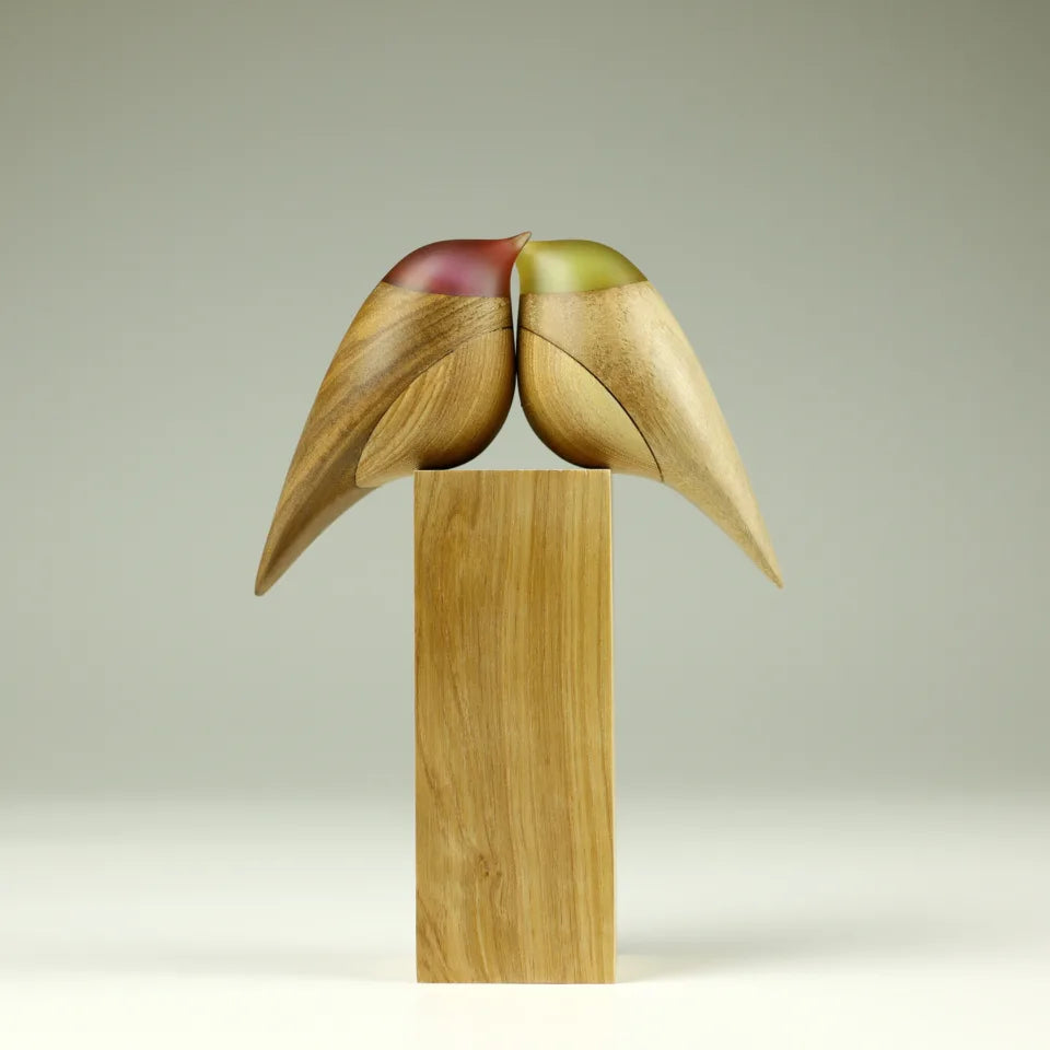 Green and Plum Bird Duo Sculpture 190