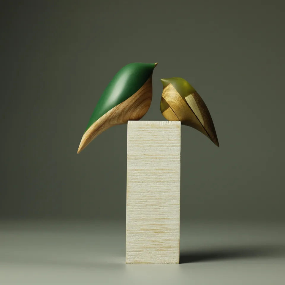 Green Love Bird Duo Sculpture 116b