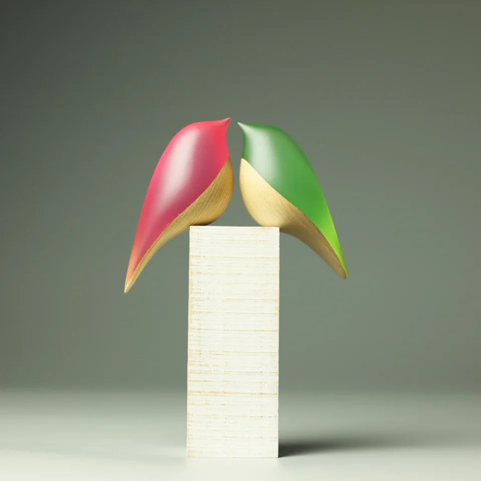 Pink and Green Love Bird Duo Sculpture 299