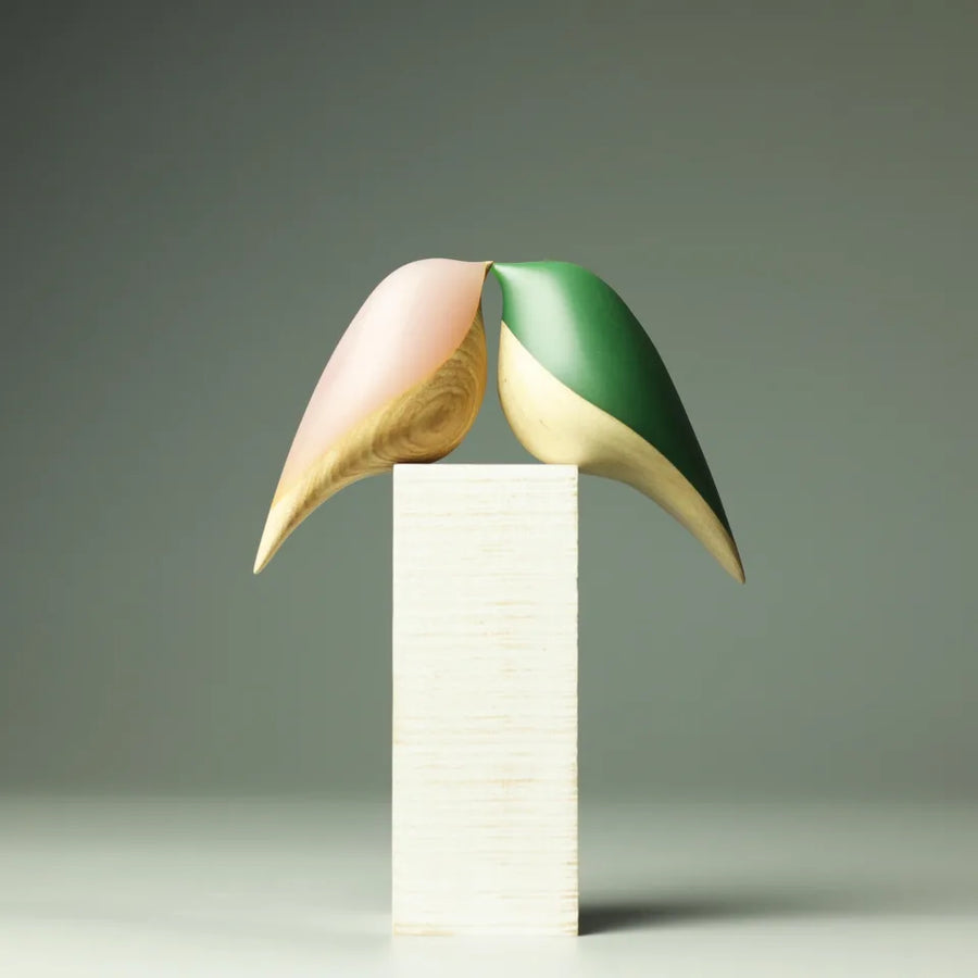 Pink and Green Love Bird Duo Sculpture 295
