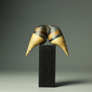 Blue Love Bird Duo Sculpture on Dark Stand 127c