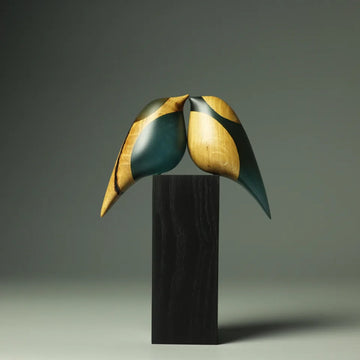 Blue Love Bird Duo Sculpture on Dark Stand 132C